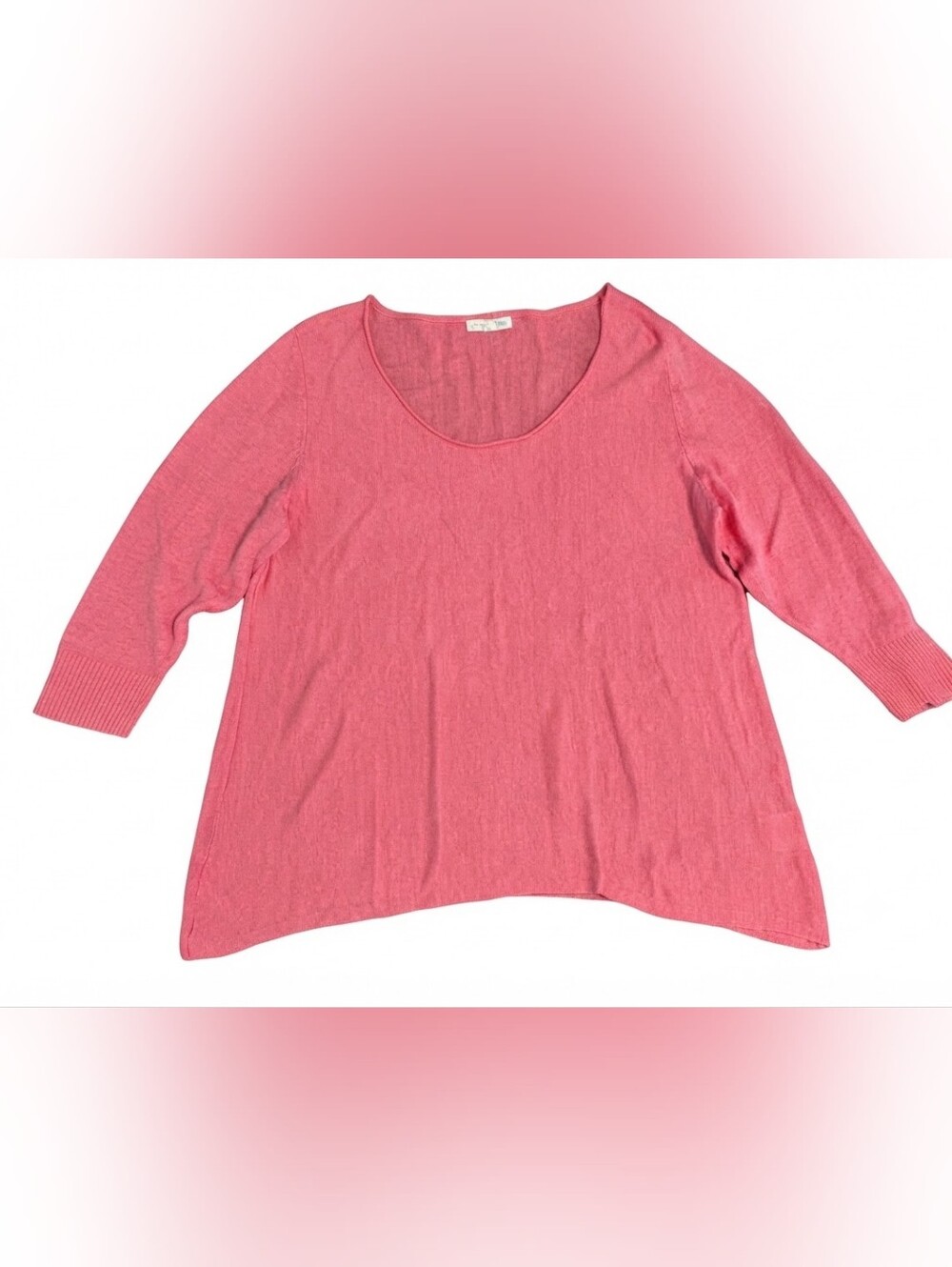 Eileen Fisher 100% Linen Scoop Neck Top Shirt Handkerchief Hem Coral Pink Large